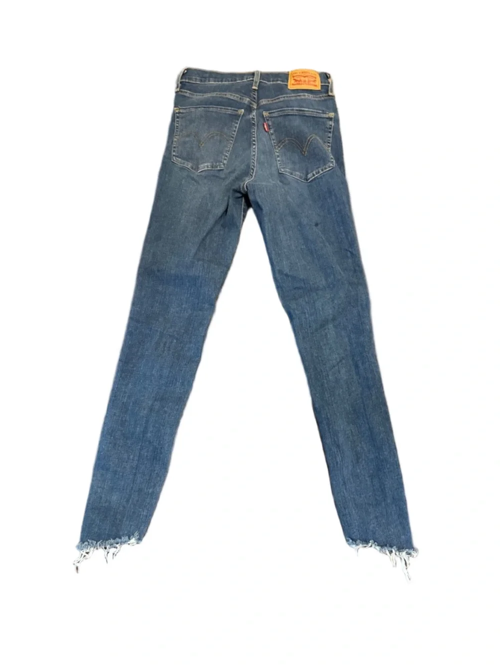 Levi's Dark Blue Distressed Mile High Super Skinny Denim Jeans with Raw Hem 27